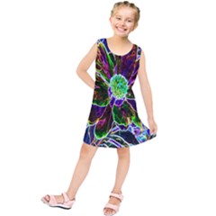 Abstract Garden Peony In Black And Blue Kids  Tunic Dress by myrubiogarden