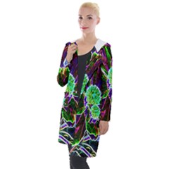 Abstract Garden Peony In Black And Blue Hooded Pocket Cardigan by myrubiogarden