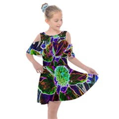 Abstract Garden Peony In Black And Blue Kids  Shoulder Cutout Chiffon Dress by myrubiogarden