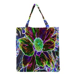 Abstract Garden Peony In Black And Blue Grocery Tote Bag by myrubiogarden