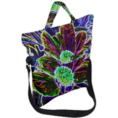 Abstract Garden Peony In Black And Blue Fold Over Handle Tote Bag by myrubiogarden