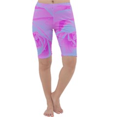 Perfect Hot Pink And Light Blue Rose Detail Cropped Leggings  by myrubiogarden