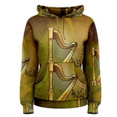 Wonderful Golden Harp On Vintage Background Women s Pullover Hoodie by FantasyWorld7