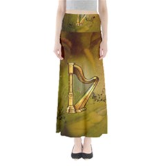 Wonderful Golden Harp On Vintage Background Full Length Maxi Skirt by FantasyWorld7