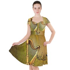 Wonderful Golden Harp On Vintage Background Cap Sleeve Midi Dress by FantasyWorld7