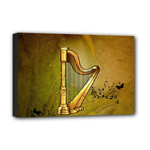 Wonderful Golden Harp On Vintage Background Deluxe Canvas 18  X 12  (stretched) by FantasyWorld7