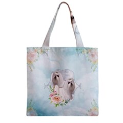 Cute Little Maltese With Flowers Zipper Grocery Tote Bag by FantasyWorld7