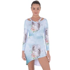 Cute Little Maltese With Flowers Asymmetric Cut-out Shift Dress by FantasyWorld7