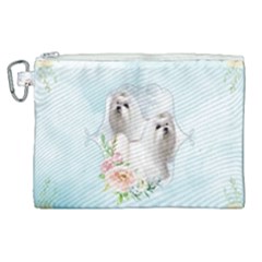 Cute Little Maltese With Flowers Canvas Cosmetic Bag (xl) by FantasyWorld7