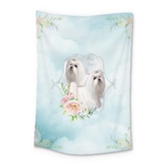 Cute Little Maltese With Flowers Small Tapestry by FantasyWorld7