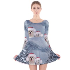 Christmas, Cute Dogs And Squirrel With Christmas Hat Long Sleeve Velvet Skater Dress by FantasyWorld7