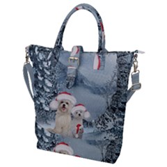 Christmas, Cute Dogs And Squirrel With Christmas Hat Buckle Top Tote Bag by FantasyWorld7