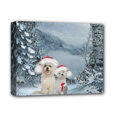 Christmas, Cute Dogs And Squirrel With Christmas Hat Deluxe Canvas 14  X 11  (stretched) by FantasyWorld7