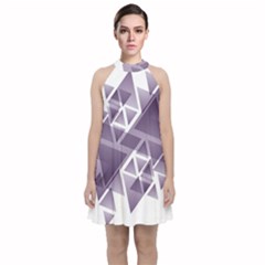 Geometry Triangle Abstract Velvet Halter Neckline Dress 