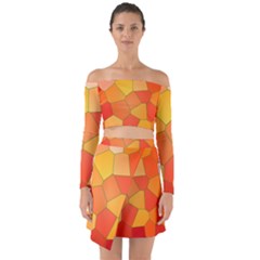 Background Pattern Orange Mosaic Off Shoulder Top with Skirt Set