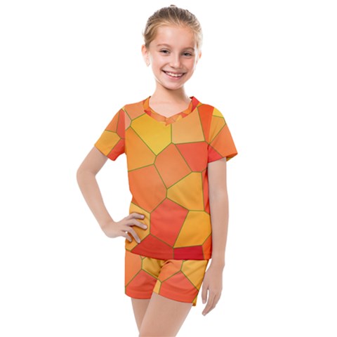 Background Pattern Orange Mosaic Kids  Mesh Tee And Shorts Set by Mariart
