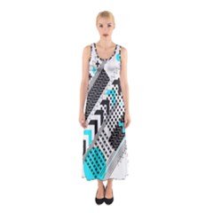 Green Geometric Abstract Sleeveless Maxi Dress
