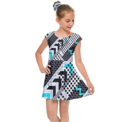 Green Geometric Abstract Kids Cap Sleeve Dress