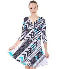 Green Geometric Abstract Quarter Sleeve Front Wrap Dress by Mariart