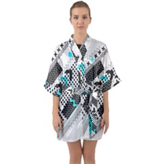 Green Geometric Abstract Quarter Sleeve Kimono Robe