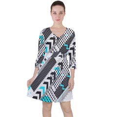 Green Geometric Abstract Ruffle Dress