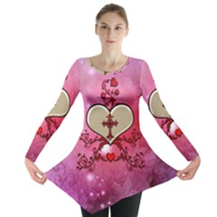Wonderful Hearts With Floral Elements Long Sleeve Tunic  by FantasyWorld7