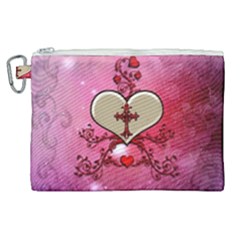 Wonderful Hearts With Floral Elements Canvas Cosmetic Bag (xl) by FantasyWorld7