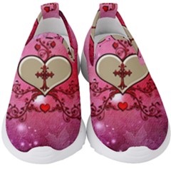 Wonderful Hearts With Floral Elements Kids  Slip On Sneakers by FantasyWorld7