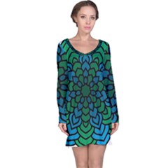 Green Blue Mandala Vector Long Sleeve Nightdress