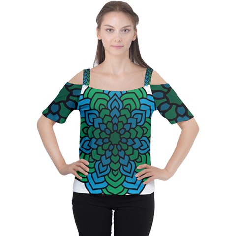 Green Blue Mandala Vector Cutout Shoulder Tee by Alisyart