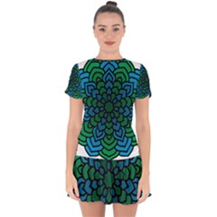 Green Blue Mandala Vector Drop Hem Mini Chiffon Dress by Alisyart