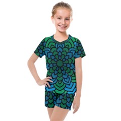 Green Blue Mandala Vector Kids  Mesh Tee And Shorts Set