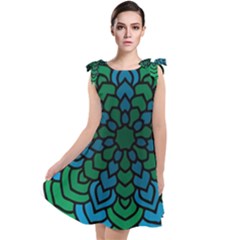 Green Blue Mandala Vector Tie Up Tunic Dress by Alisyart
