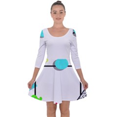 Abstract Geometric Triangle Dots Border Quarter Sleeve Skater Dress