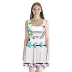 Abstract Geometric Triangle Dots Border Split Back Mini Dress 