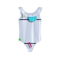 Abstract Geometric Triangle Dots Border Kids  Frill Swimsuit