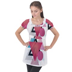 Geometric Line Patterns Puff Sleeve Tunic Top by Mariart