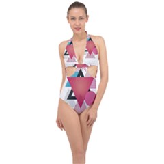 Geometric Line Patterns Halter Front Plunge Swimsuit by Mariart