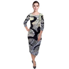 Black Love Browning Deer Camo Quarter Sleeve Midi Velour Bodycon Dress