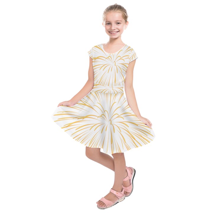 Yellow Firework Transparent Kids  Short Sleeve Dress