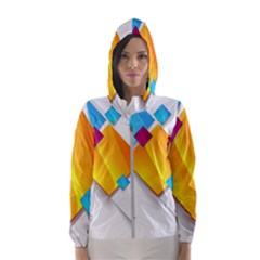 Colorful Abstract Geometric Squares Hooded Windbreaker (women) by Alisyart