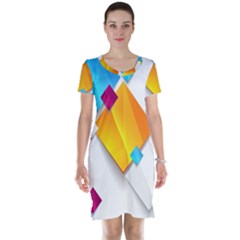 Colorful Abstract Geometric Squares Short Sleeve Nightdress