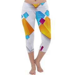 Colorful Abstract Geometric Squares Capri Yoga Leggings