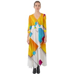 Colorful Abstract Geometric Squares Button Up Boho Maxi Dress