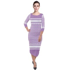 Purple Geometric Headdress Quarter Sleeve Midi Velour Bodycon Dress