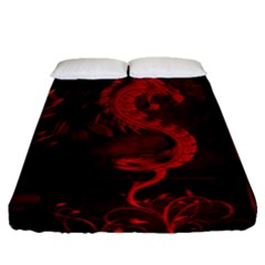 Wonderful Red Chinese Dragon Fitted Sheet (queen Size) by FantasyWorld7
