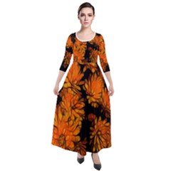 Orange Flower Abstract Quarter Sleeve Maxi Velour Dress by bloomingvinedesign