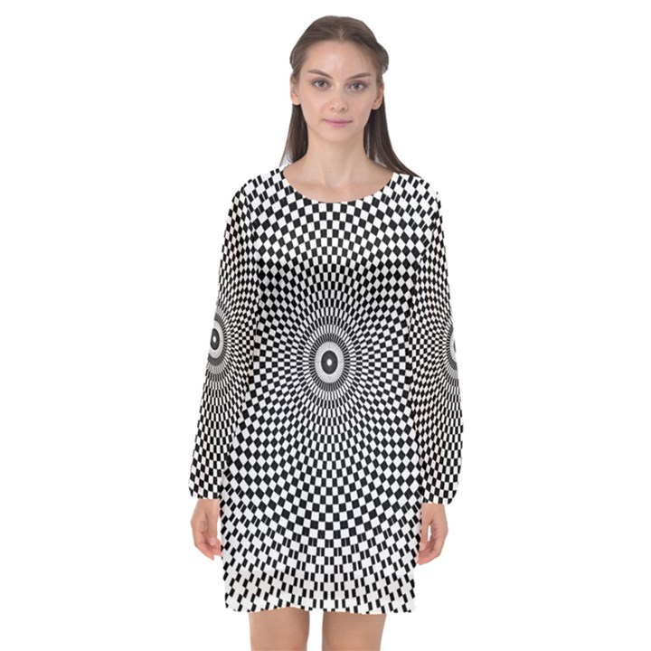 Abstract Animated Ornament Background Long Sleeve Chiffon Shift Dress 