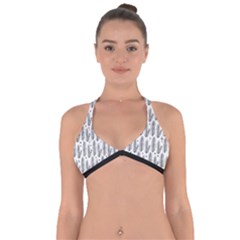 Christmas Pine Pattern Organic Hand Drawn Modern Black And White Halter Neck Bikini Top by genx