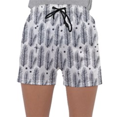 Christmas Pine Pattern Organic Hand Drawn Modern Black And White Sleepwear Shorts by genx